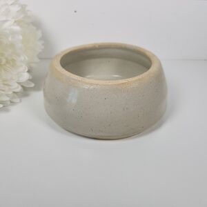 Vintage Beige Stoneware Crock Bowl- Stoneware Feeder Bowl- Primitive Farmhouse